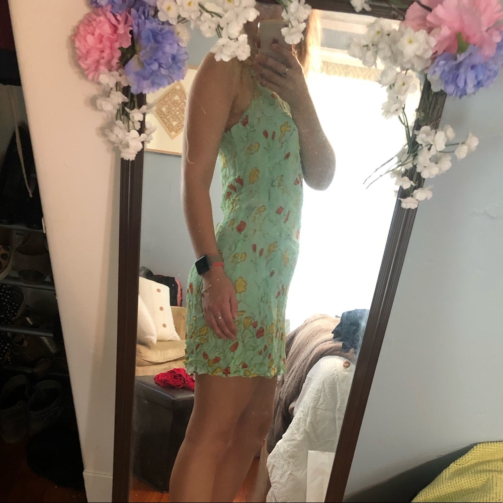 Mint green short dress with florals